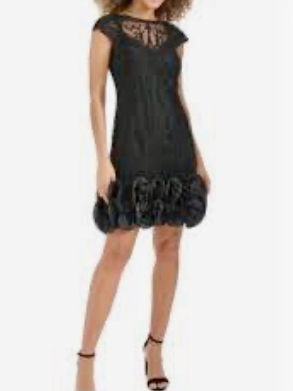 GUESS Womens Floral Lace Ruffled Hem Sheath Cocktail Dress Black Size 10